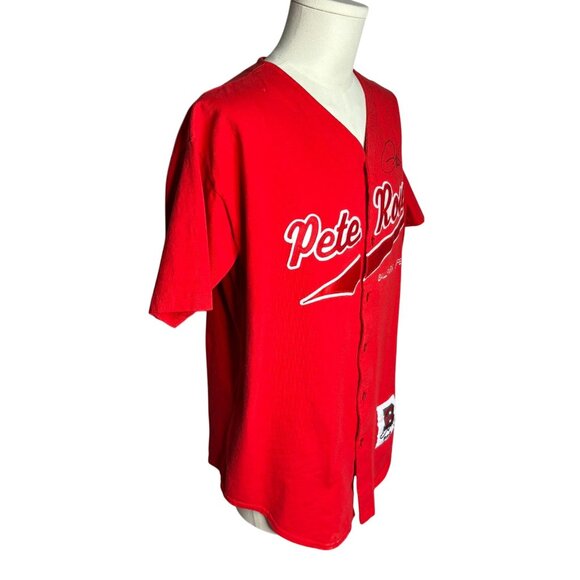 Vintage 90s Pete Rose Jersey Signed L Red Ballpark Cafe Buttons Short Sleeves - Picture 3 of 9